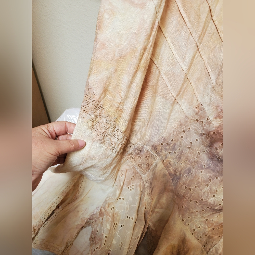 Tea Dyed Process On Vintage Coldwater Creek Linen And Lace Dress W24 - Picture 6 of 11